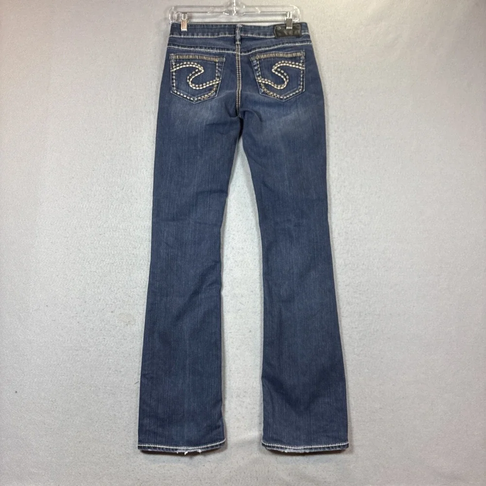 Silver Jeans Co Aiko Bootcut Jeans Womens 28x35 Dark Wash Blue Contrast Stitch
